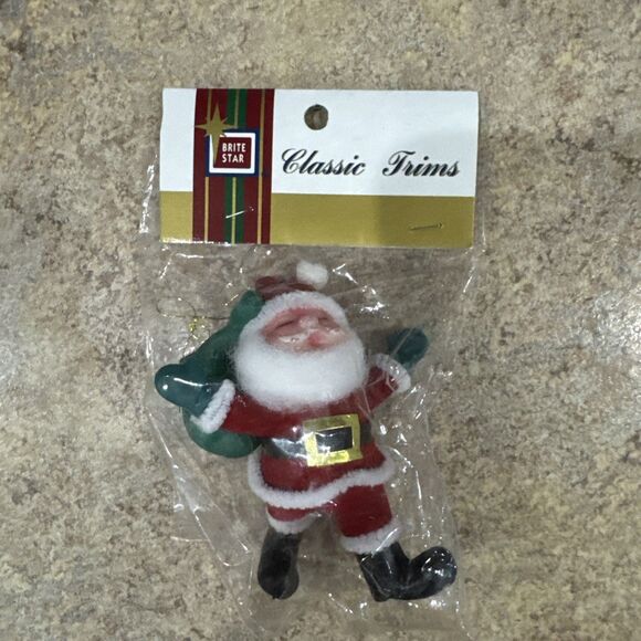 Vintage  Flocked Santa NOS Classic Trims Ornament - Picture 1 of 7